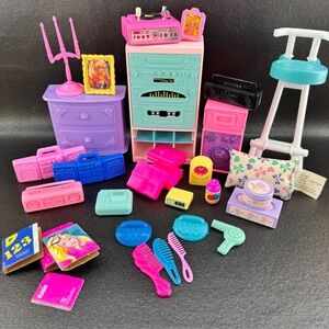 Vintage Mattel Barbie Household Accessories Phone Boombox Clock Record Player